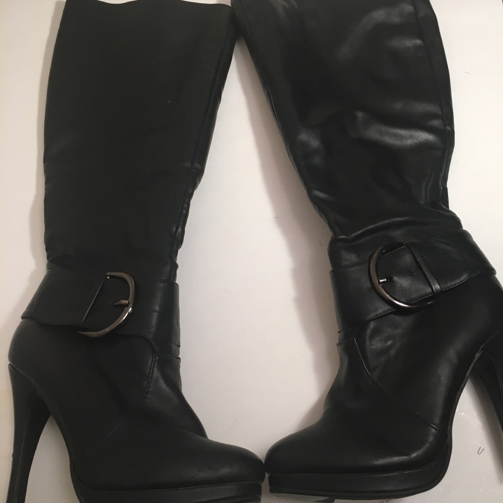Anne Mitchell over the calf black boots